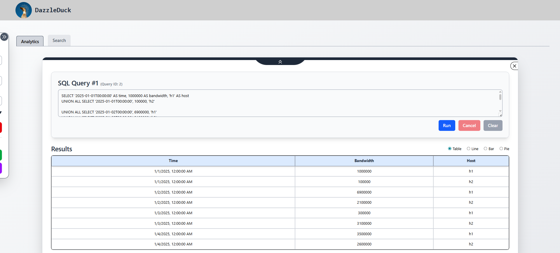Arrow JS UI Result in Table